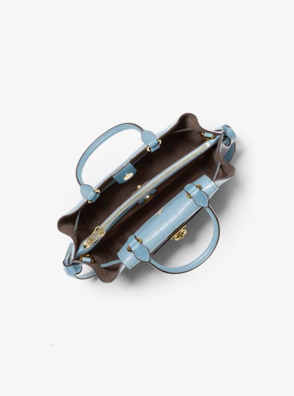 Damske Satchel Taske Michael Kors Hamilton Legacy Small Crocodile Embossed Leather Belted Námornícka Modrá - Kabelky Michael Kors Slevy | HLQYX-2457